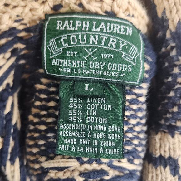 Ralph Lauren Country Hand Knit Cardigan Women's L Faire Isle Reindeer Heavy VTG - Picture 8 of 9